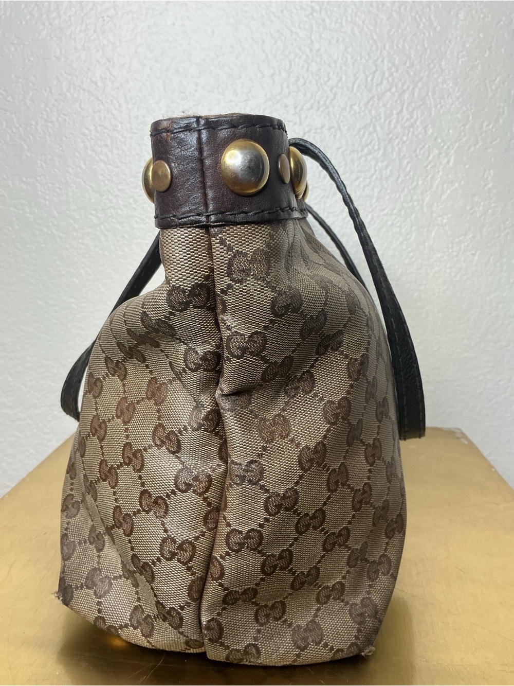 Gucci Brown Monogram Tote Bag with Stud Trim - Picture 13 of 16